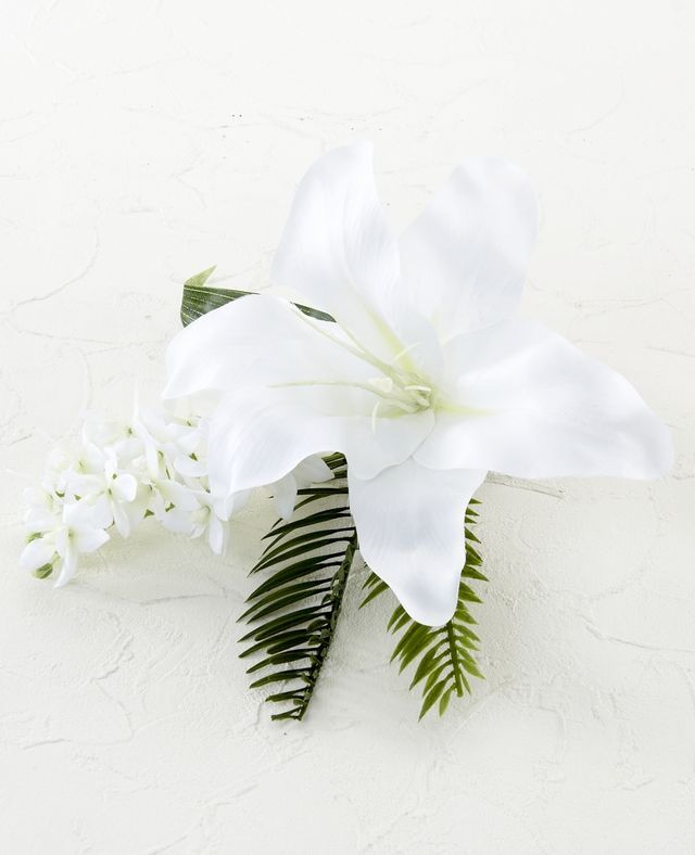 【アーティフィシャルフラワー・造花 お仏壇向けリトル仏花・供花】カサブランカ&蘭のミニ仏花−1束タイプ