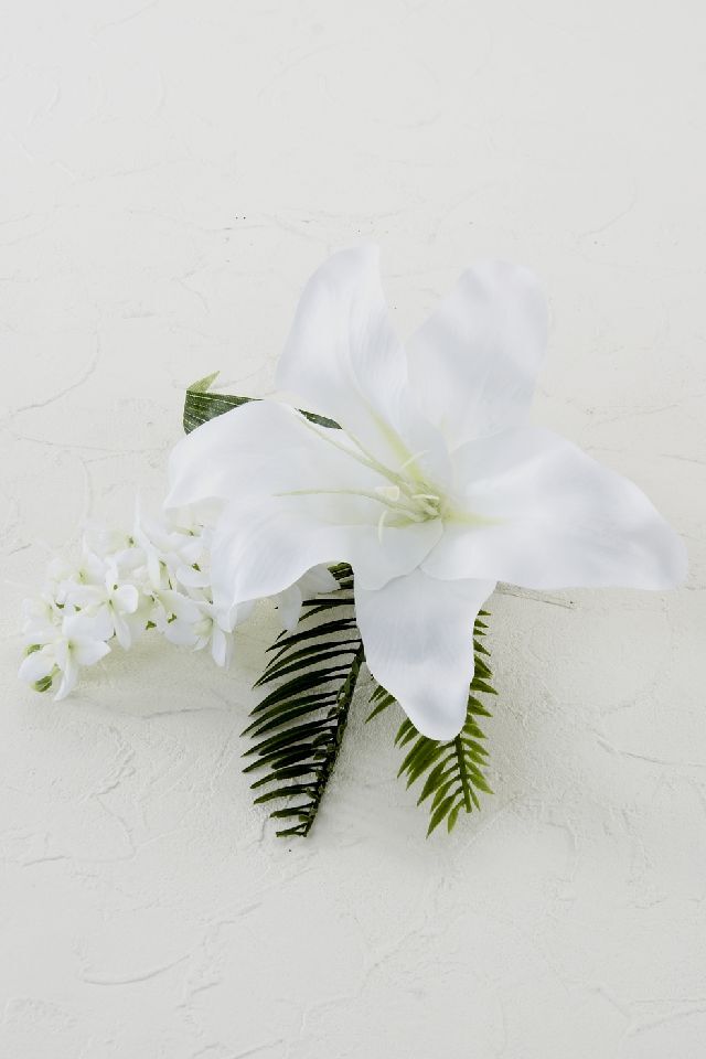 【アーティフィシャルフラワー・造花 お仏壇向けリトル仏花・供花】カサブランカ&蘭のミニ仏花−1束タイプ