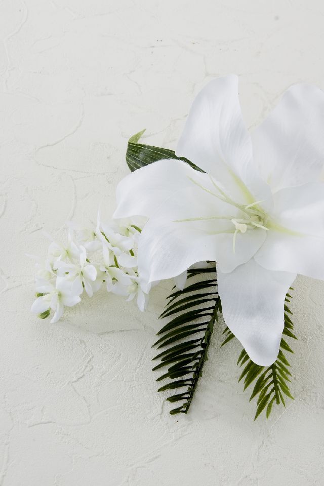 【アーティフィシャルフラワー・造花 お仏壇向けリトル仏花・供花】カサブランカ&蘭のミニ仏花−1束タイプ