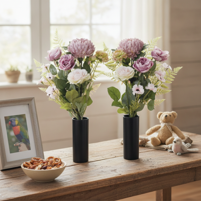 【アーティフィシャルフラワー・造花 お墓・お仏壇向け仏花・供花1対-左右2束セット】薔薇＆マムの洋風供花（左右１対セット）