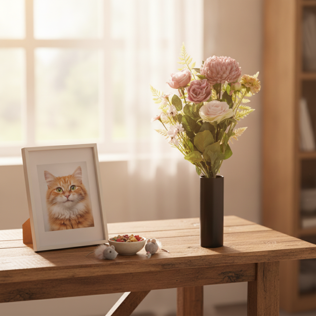 【アーティフィシャルフラワー・造花 お墓・お仏壇向け仏花・供花1対-左右2束セット】薔薇＆マムの洋風供花（左右１対セット）
