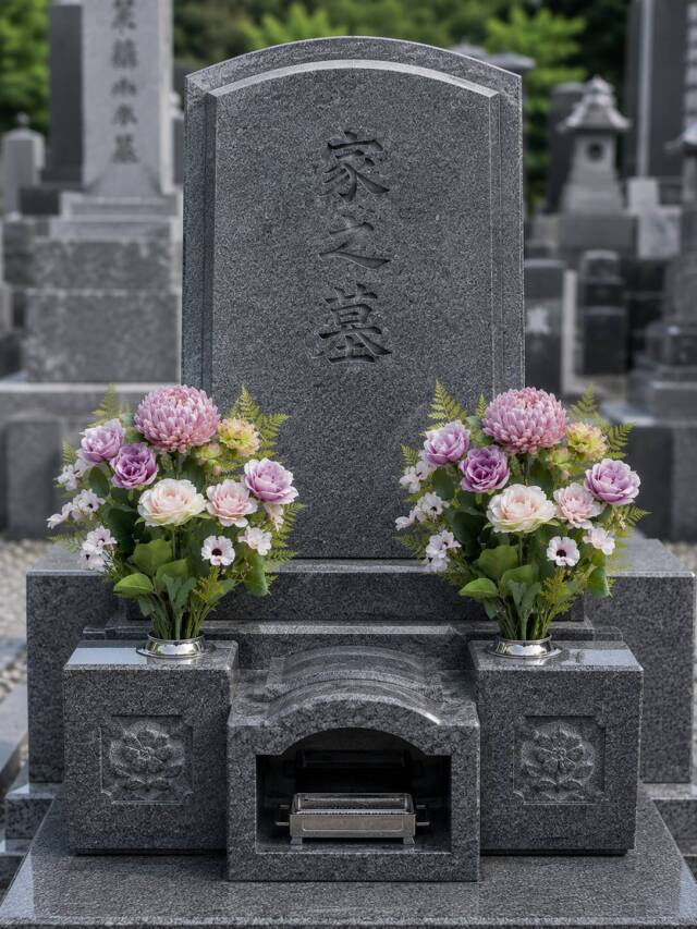 【アーティフィシャルフラワー・造花 お墓・お仏壇向け仏花・供花1対-左右2束セット】薔薇＆マムの洋風供花（左右１対セット）