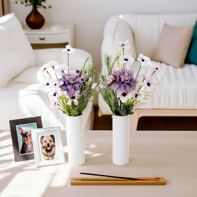 【お墓・仏壇用の造花・アーティフィシャルフラワー 供花 仏花】デージー＆ダリアのミニ仏花セット（左右１対）