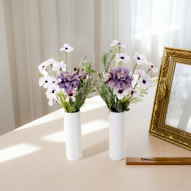 【お墓・仏壇用の造花・アーティフィシャルフラワー 供花 仏花】デージー＆ダリアのミニ仏花セット（左右１対）