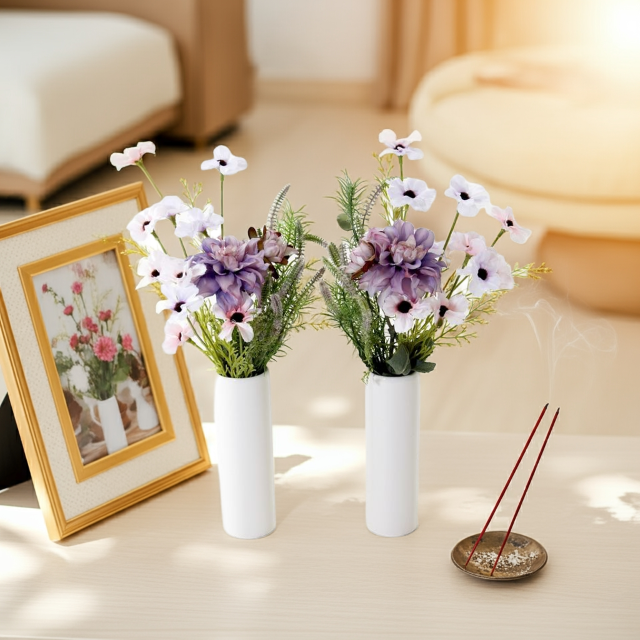 【お墓・仏壇用の造花・アーティフィシャルフラワー 供花 仏花】デージー＆ダリアのミニ仏花セット（左右１対）