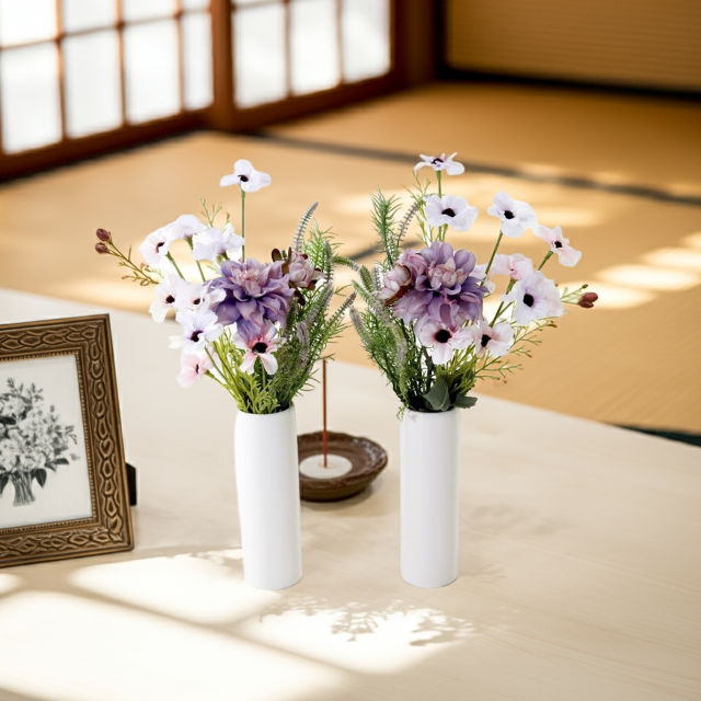 【お墓・仏壇用の造花・アーティフィシャルフラワー 供花 仏花】デージー＆ダリアのミニ仏花セット（左右１対）