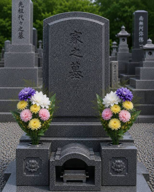 【造花・アーティフィシャルフラワー 仏花・供花】ダリア・マム・カーネーションのスタンダード墓花（左右１対セット）