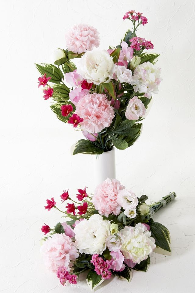 【造花・アーティフィシャルフラワー 仏花・供花】ピオニーとカーネーションの洋花モダン墓花（左右１対セット）