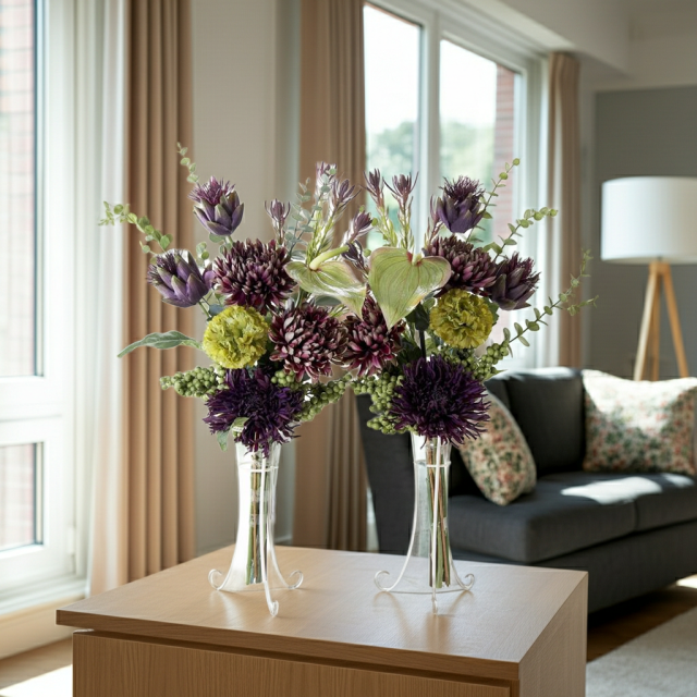 【造花・アーティフィシャルフラワー 仏花・供花】マムとアーティチョークの洋花モダン墓花（左右１対セット）