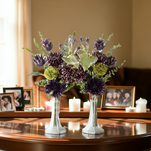 【造花・アーティフィシャルフラワー 仏花・供花】マムとアーティチョークの洋花モダン墓花（左右１対セット）