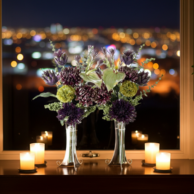 【造花・アーティフィシャルフラワー 仏花・供花】マムとアーティチョークの洋花モダン墓花（左右１対セット）