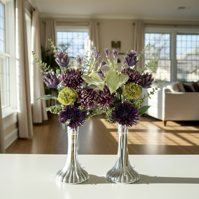 【造花・アーティフィシャルフラワー 仏花・供花】マムとアーティチョークの洋花モダン墓花（左右１対セット）