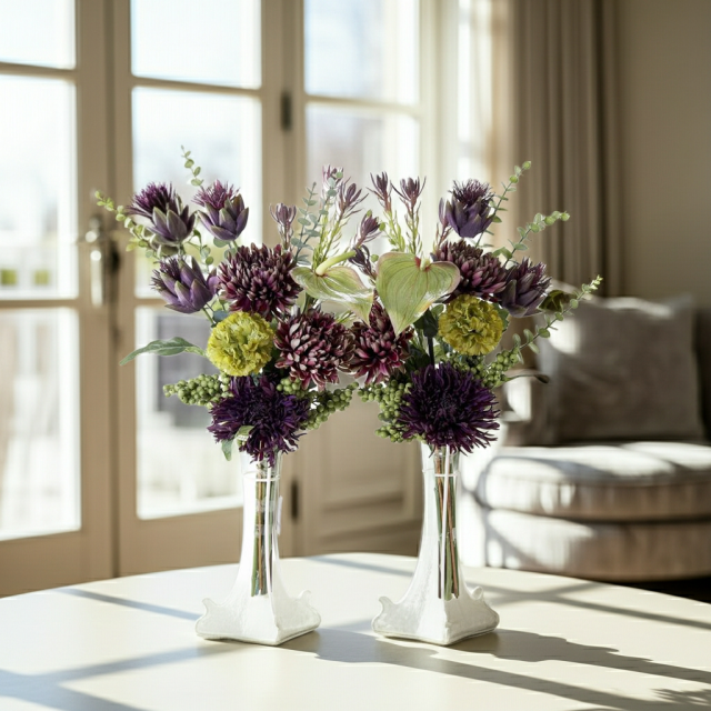 【造花・アーティフィシャルフラワー 仏花・供花】マムとアーティチョークの洋花モダン墓花（左右１対セット）