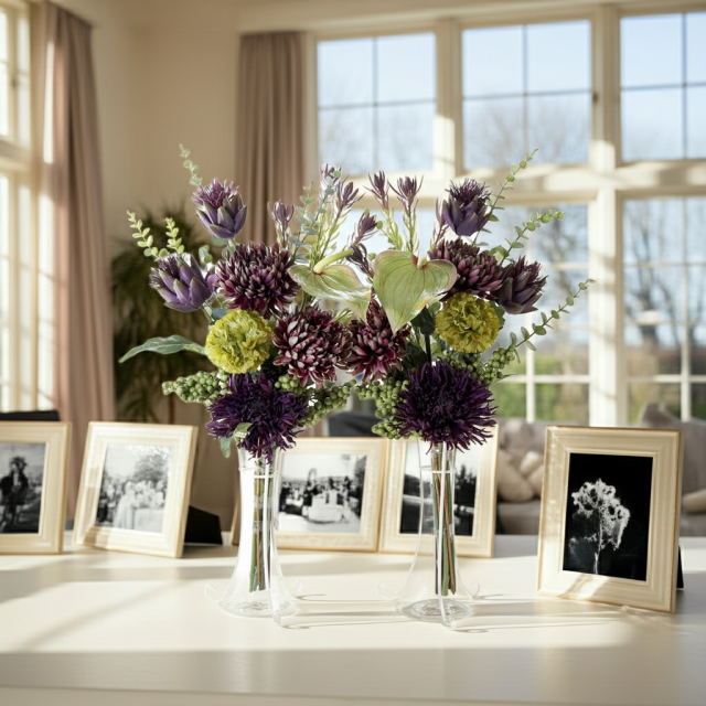 【造花・アーティフィシャルフラワー 仏花・供花】マムとアーティチョークの洋花モダン墓花（左右１対セット）