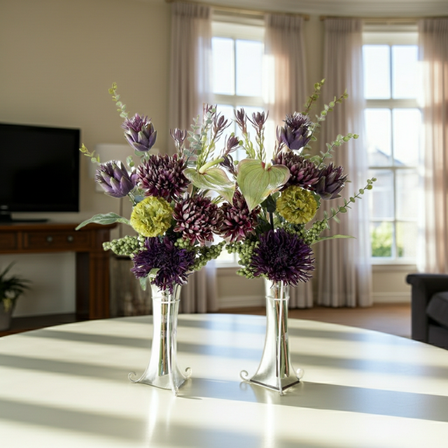 【造花・アーティフィシャルフラワー 仏花・供花】マムとアーティチョークの洋花モダン墓花（左右１対セット）