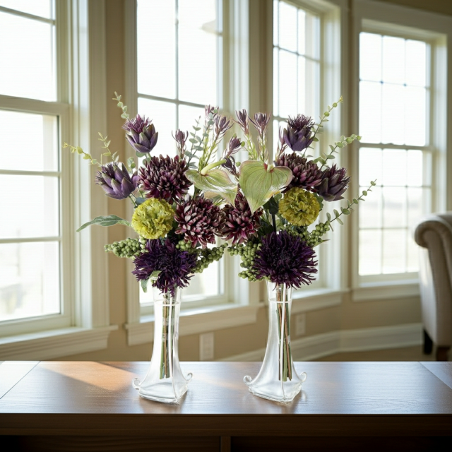 【造花・アーティフィシャルフラワー 仏花・供花】マムとアーティチョークの洋花モダン墓花（左右１対セット）