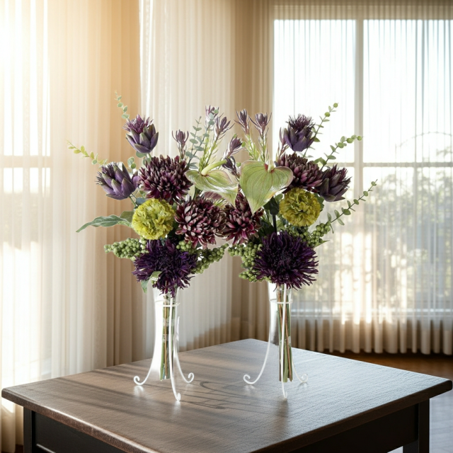 【造花・アーティフィシャルフラワー 仏花・供花】マムとアーティチョークの洋花モダン墓花（左右１対セット）