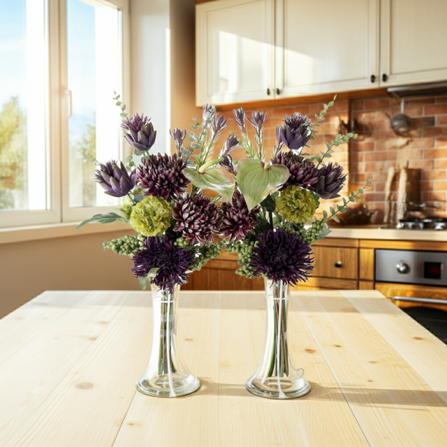 【造花・アーティフィシャルフラワー 仏花・供花】マムとアーティチョークの洋花モダン墓花（左右１対セット）