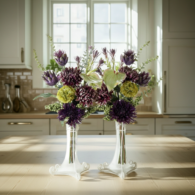 【造花・アーティフィシャルフラワー 仏花・供花】マムとアーティチョークの洋花モダン墓花（左右１対セット）