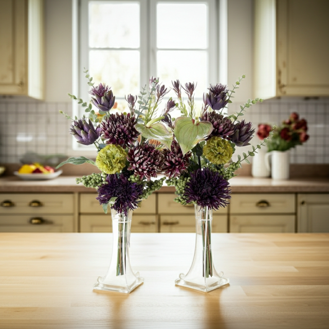 【造花・アーティフィシャルフラワー 仏花・供花】マムとアーティチョークの洋花モダン墓花（左右１対セット）