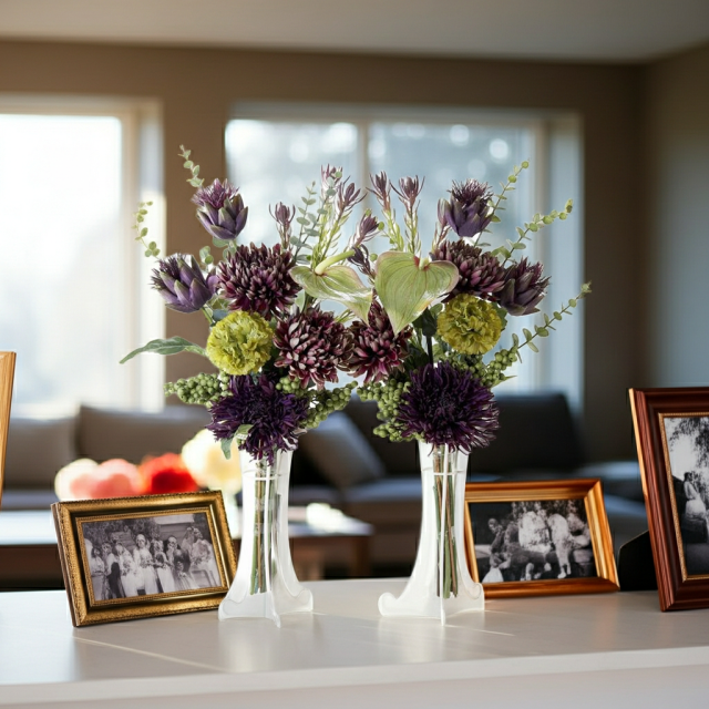 【造花・アーティフィシャルフラワー 仏花・供花】マムとアーティチョークの洋花モダン墓花（左右１対セット）