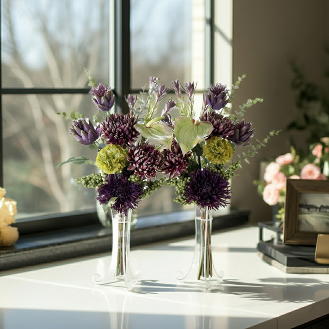 【造花・アーティフィシャルフラワー 仏花・供花】マムとアーティチョークの洋花モダン墓花（左右１対セット）