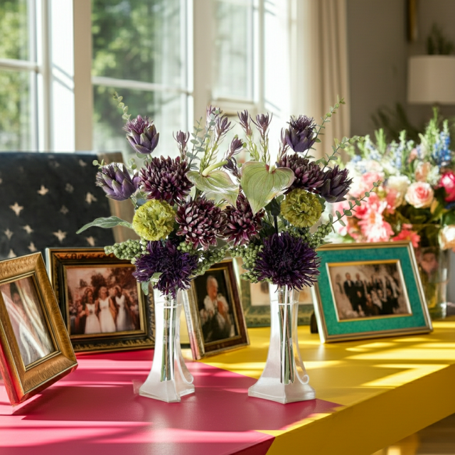 【造花・アーティフィシャルフラワー 仏花・供花】マムとアーティチョークの洋花モダン墓花（左右１対セット）