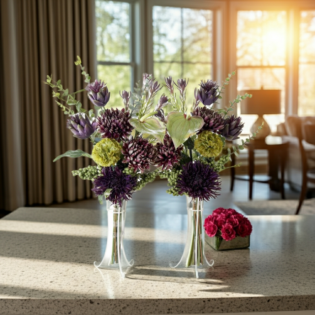 【造花・アーティフィシャルフラワー 仏花・供花】マムとアーティチョークの洋花モダン墓花（左右１対セット）