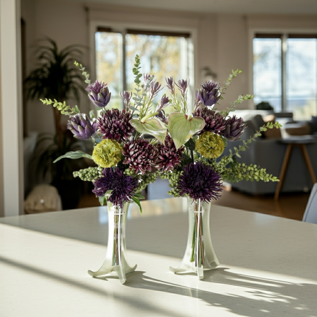 【造花・アーティフィシャルフラワー 仏花・供花】マムとアーティチョークの洋花モダン墓花（左右１対セット）