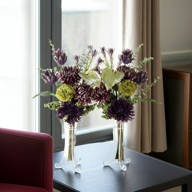 【造花・アーティフィシャルフラワー 仏花・供花】マムとアーティチョークの洋花モダン墓花（左右１対セット）