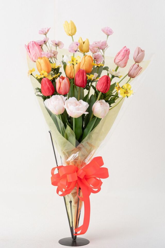 【贈答・贈呈用花束・高級造花の花束・花束ギフト】チューリップとパンジーのアニバーサリーブーケ