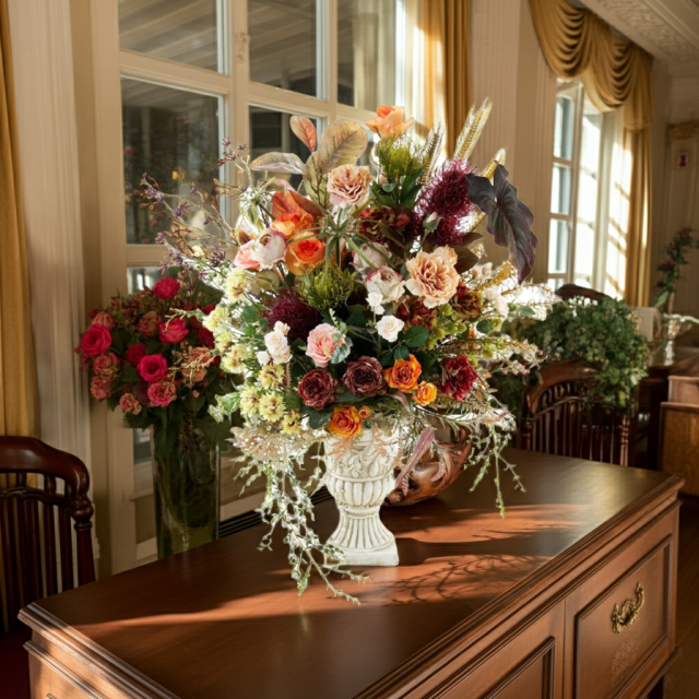 【プレミアムコレクション 造花・アーティフィシャルフラワーアレンジメント】ローズガーデンシリーズ｜ネイティブ アンバー