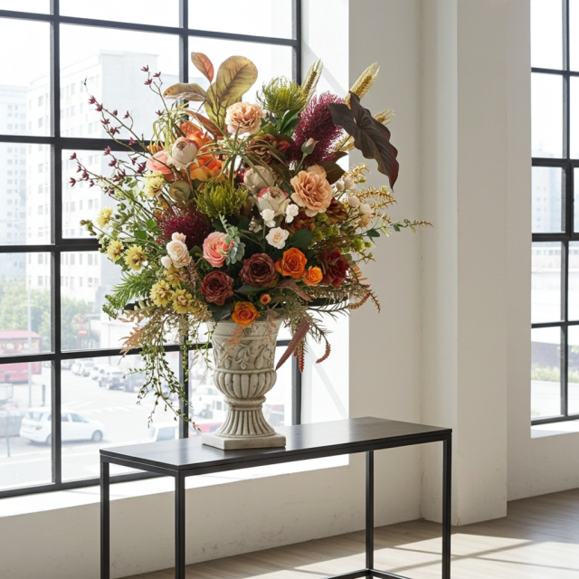 【プレミアムコレクション 造花・アーティフィシャルフラワーアレンジメント】ローズガーデンシリーズ｜ネイティブ アンバー