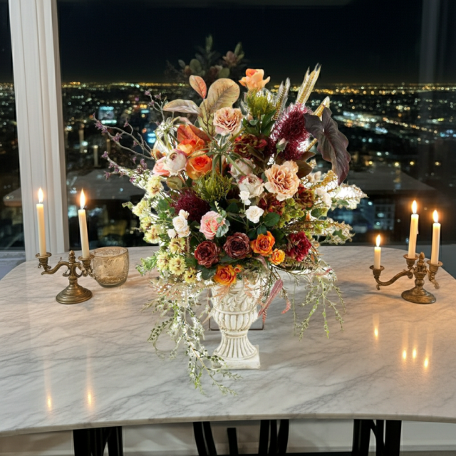 【プレミアムコレクション 造花・アーティフィシャルフラワーアレンジメント】ローズガーデンシリーズ｜ネイティブ アンバー