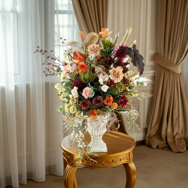 【プレミアムコレクション 造花・アーティフィシャルフラワーアレンジメント】ローズガーデンシリーズ｜ネイティブ アンバー