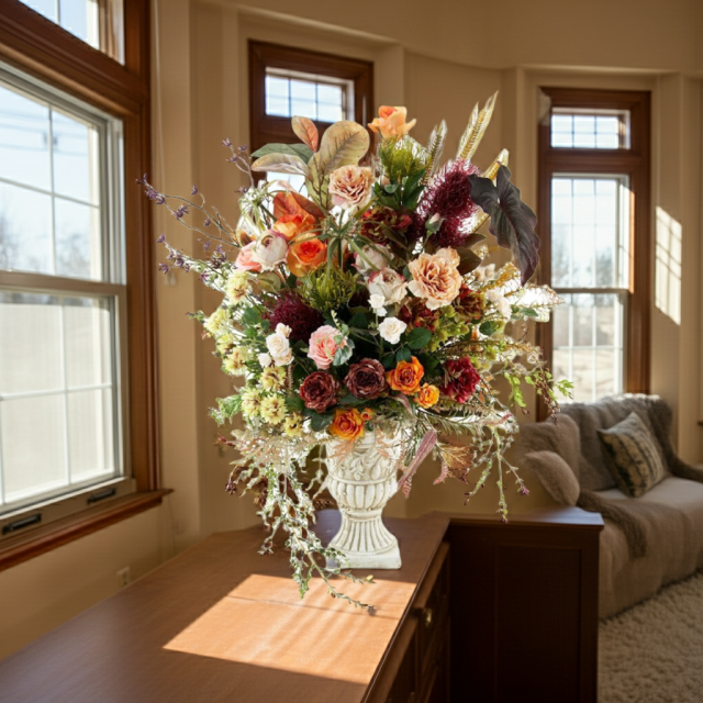 【プレミアムコレクション 造花・アーティフィシャルフラワーアレンジメント】ローズガーデンシリーズ｜ネイティブ アンバー