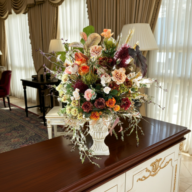 【プレミアムコレクション 造花・アーティフィシャルフラワーアレンジメント】ローズガーデンシリーズ｜ネイティブ アンバー