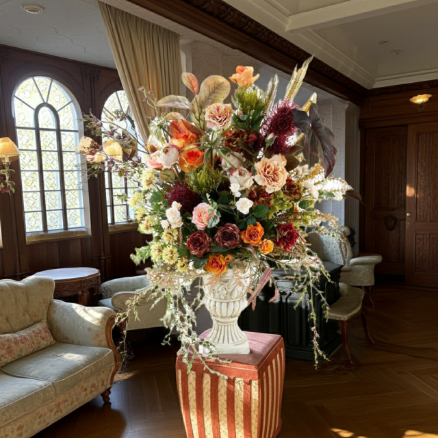 【プレミアムコレクション 造花・アーティフィシャルフラワーアレンジメント】ローズガーデンシリーズ｜ネイティブ アンバー