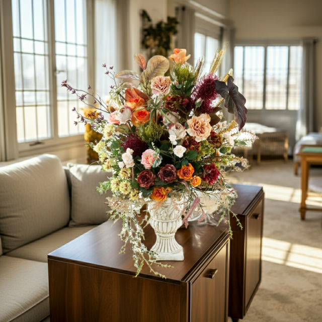 【プレミアムコレクション 造花・アーティフィシャルフラワーアレンジメント】ローズガーデンシリーズ｜ネイティブ アンバー