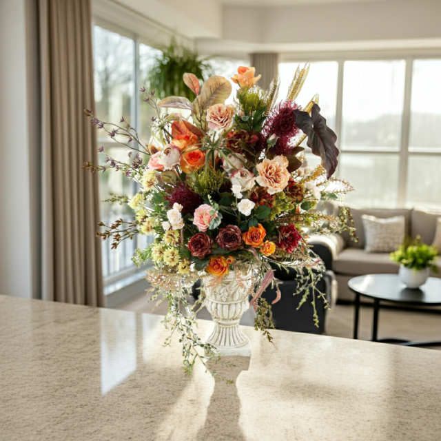 【プレミアムコレクション 造花・アーティフィシャルフラワーアレンジメント】ローズガーデンシリーズ｜ネイティブ アンバー