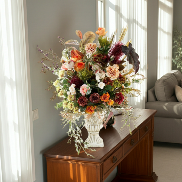 【プレミアムコレクション 造花・アーティフィシャルフラワーアレンジメント】ローズガーデンシリーズ｜ネイティブ アンバー