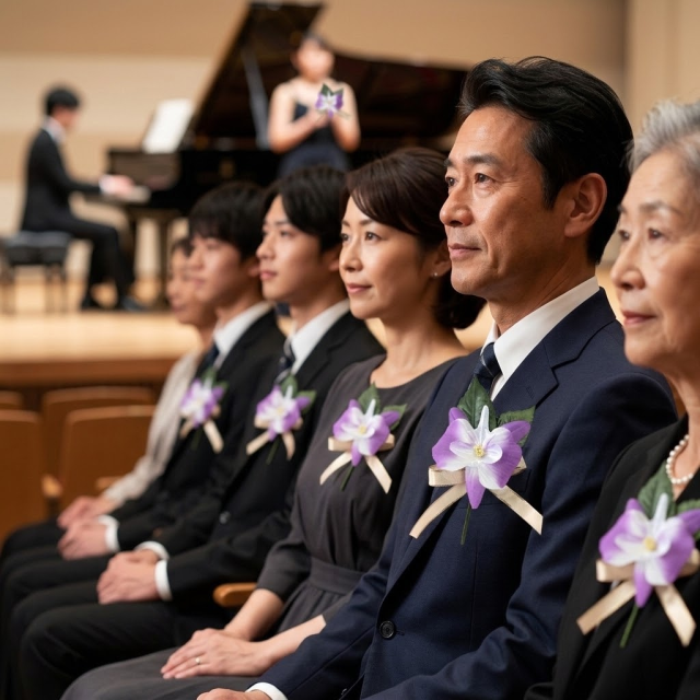 【卒業式・入学式・パーティー・イベント・式典用のコサージュ】デンファレのアートフラワーコサージュ