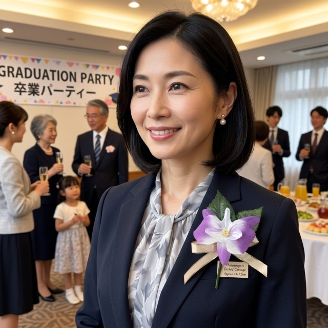 【卒業式・入学式・パーティー・イベント・式典用のコサージュ】デンファレのアートフラワーコサージュ