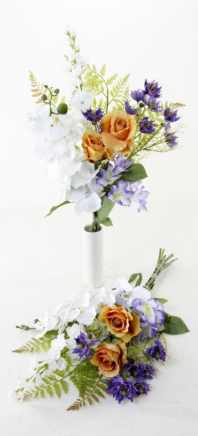 造花の仏花・供花】胡蝶蘭＆ローズのモダン供花（左右1対セット