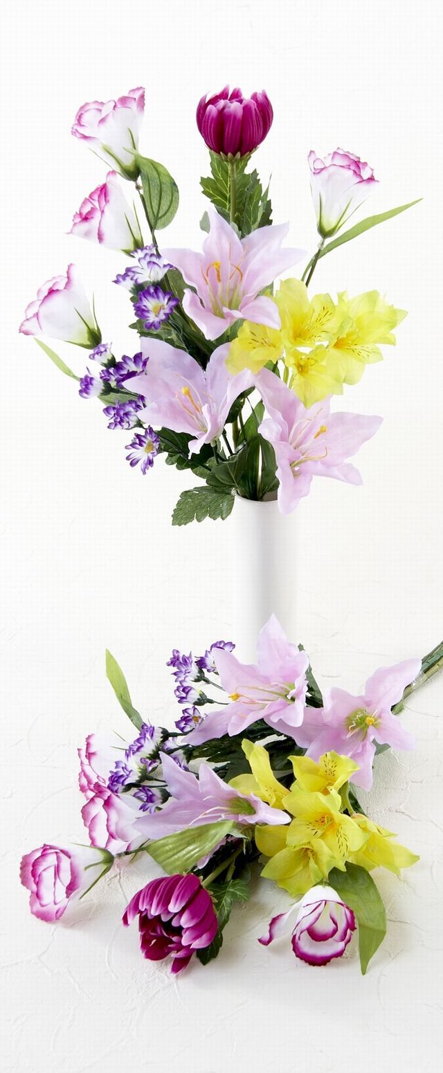 造花の仏花・供花】百合とリシアンサスのサービス供花（左右1対