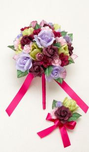 【アートフラワーウェディングブーケ】ハーモニーブーケ・ワイン/ラウンドブーケ