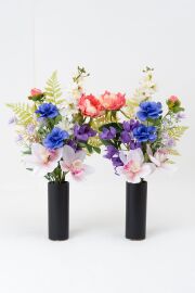 【洋風仏花】高級造花 供花（左右1対セット）特大49cm 蘭 ピオニー シンビジューム（室内にも映える贅沢仕立て お盆 お彼岸 命日 法事）