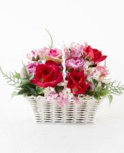 【造花・アーティフィシャルフラワー・バスケットアレンジメント】ローズ・チェリッシュ