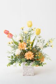 【造花・アーティフィシャルフラワー・インテリアアレンジ・母の日ギフト】チューリップとガーベラのアレンジフラワー/Yellow Sunshine