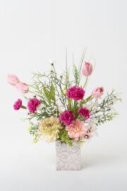 【母の日 ギフト】造花フラワーアレンジメント ピンク｜一点もの・上品ナチュラル・おしゃれインテリア・枯れない花